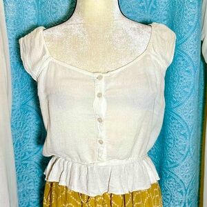 Earthbound Peplum Flutter Sleeve Gauze Top Sz XL